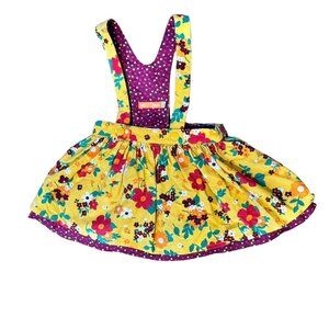 Little Bird By Jools Corduroy Mustard Yellow Floral Suspender Skirt 12/18 months